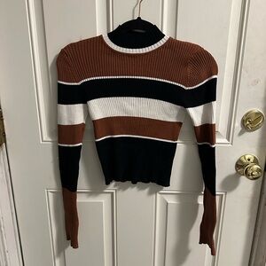 Forever 21 Black, White, and Brown Ribbed Knit Top